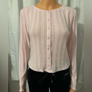 Pretty Pink Rose size L light pink long sleeve button down cropped shirt new